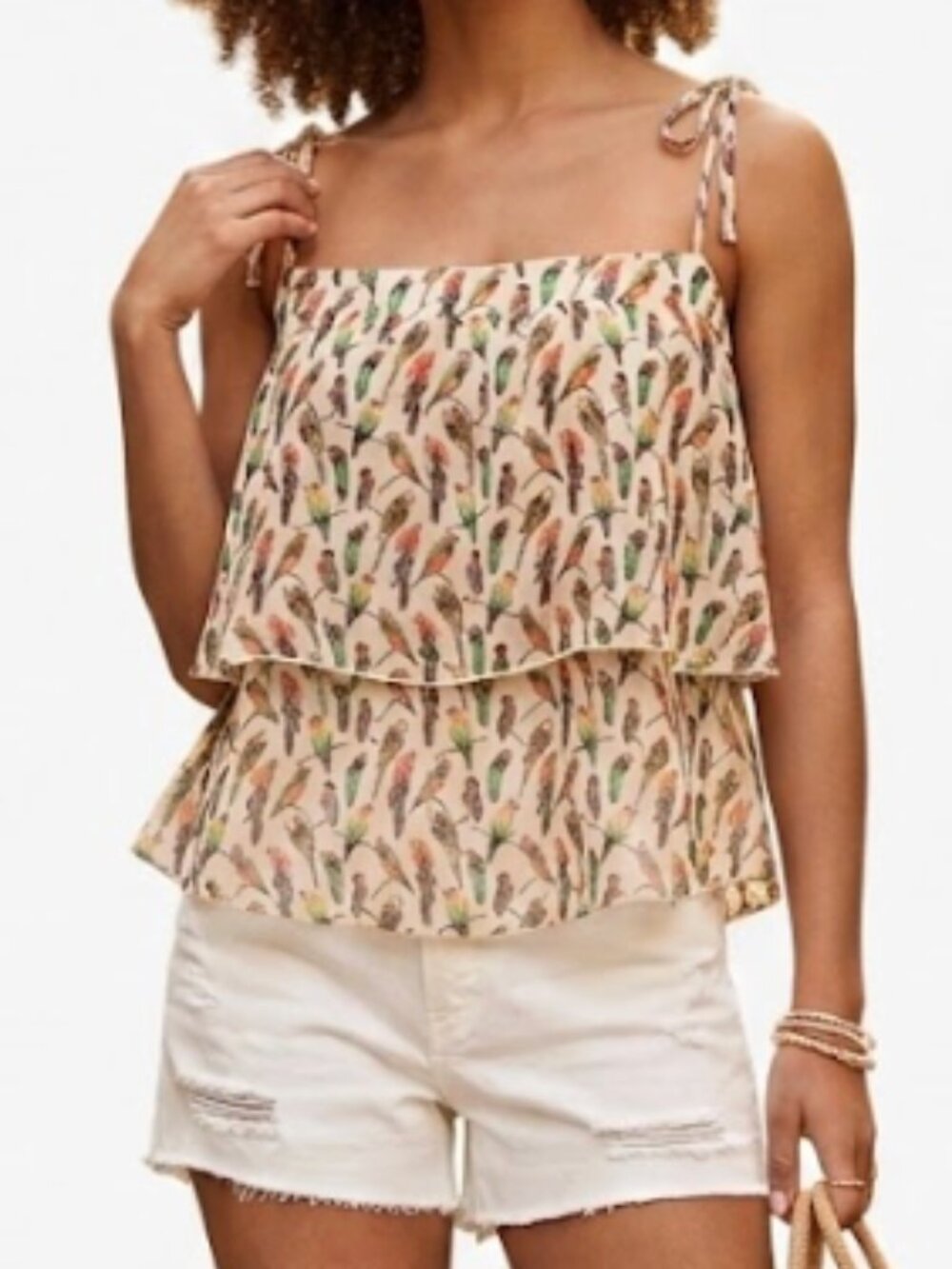 Stradivarius | Parrot Colorful Ruffle Tank Top Blouse | Size Medium